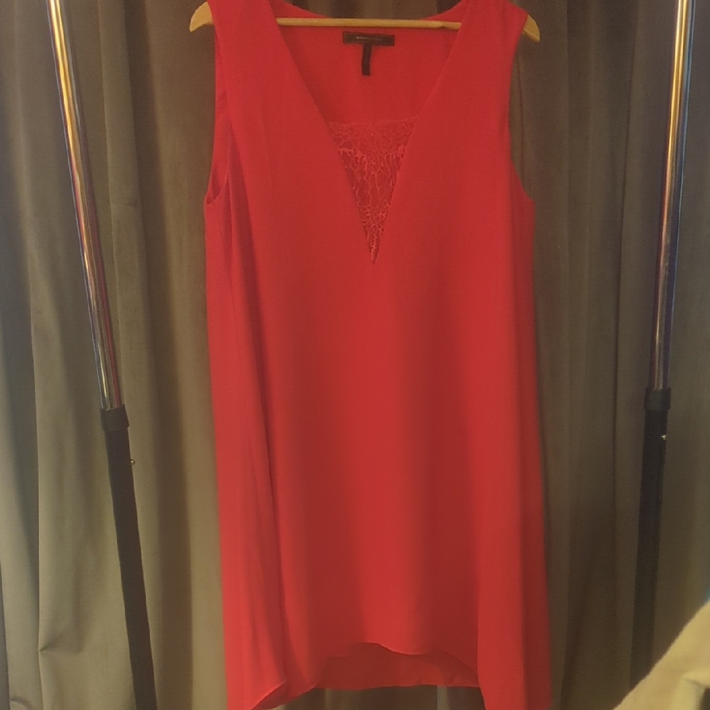 Red Sleeveless Midi Length Dress with Lace Detail bcbgmaxazria Large